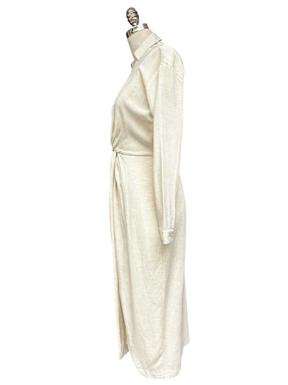 Anthropologie Ivory V-Neck Knot Front Midi Dress Linen Blend US 2 - Picture 6 of 17